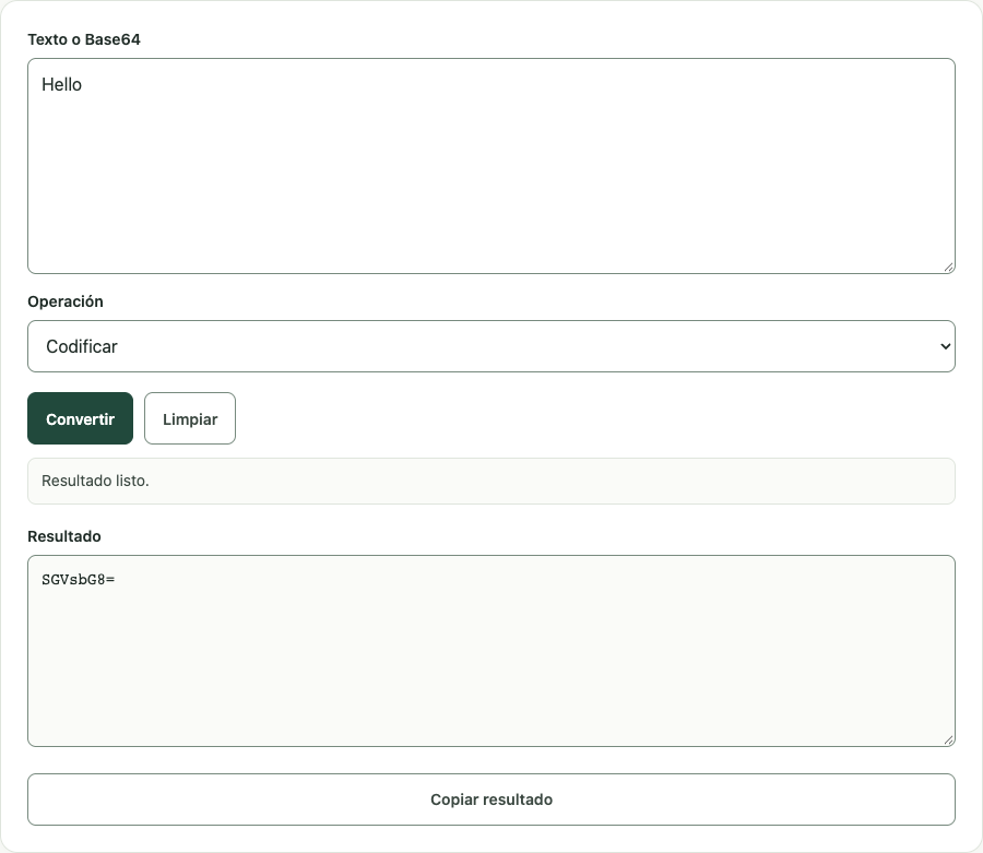 Ejemplo de Codificar y decodificar Base64 con datos de prueba