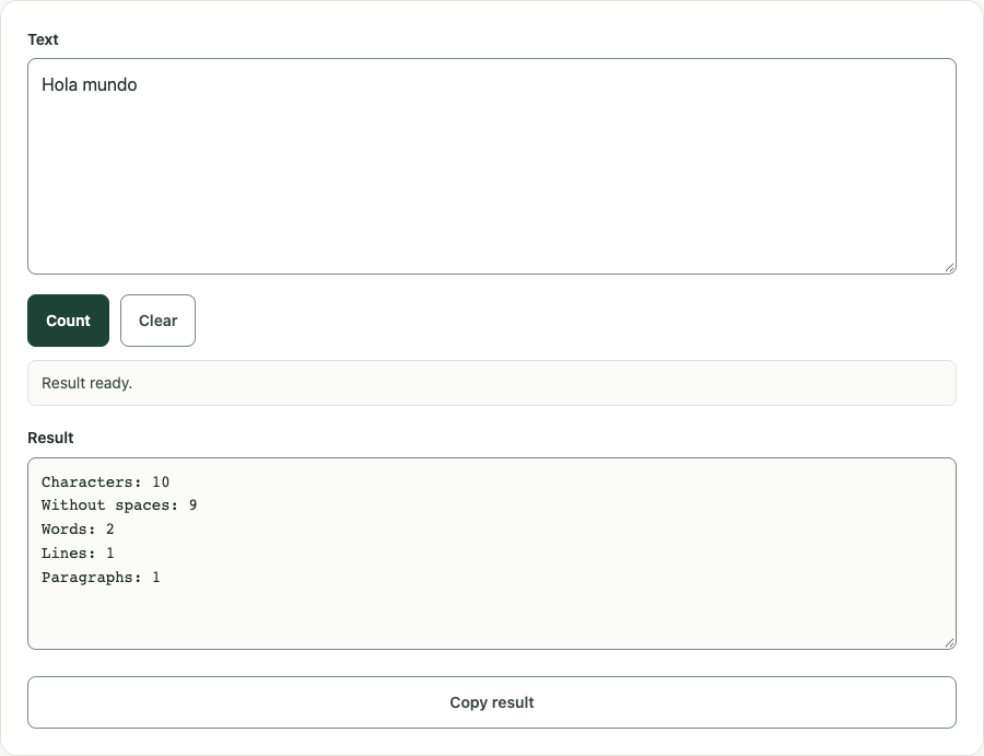 Character and word counter example using sample data
