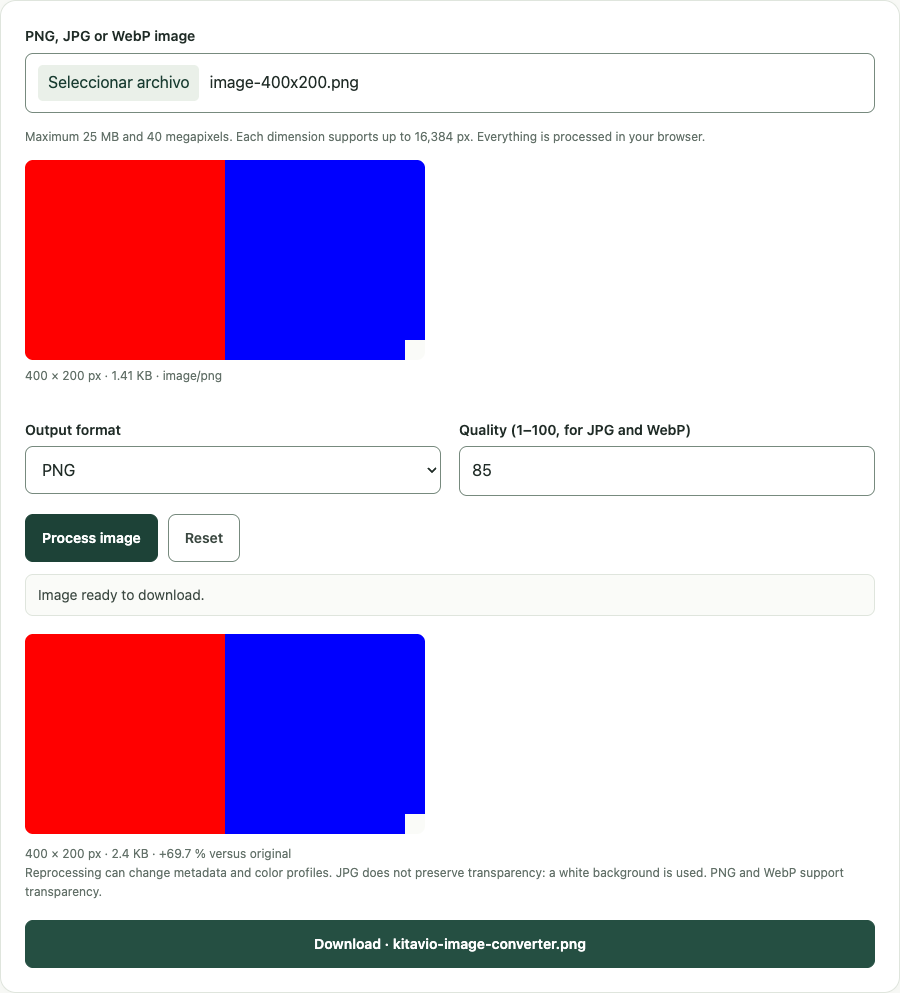 Image format converter example using sample data