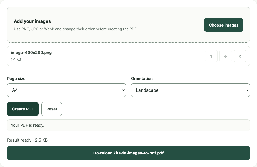Images to PDF example using sample data