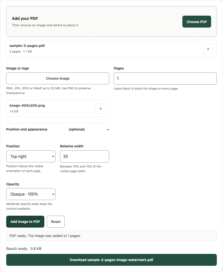 Add logo to PDF example using sample data