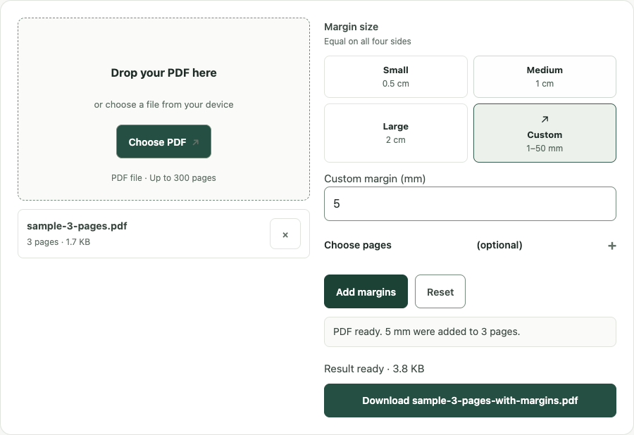 Add PDF margins example using sample data