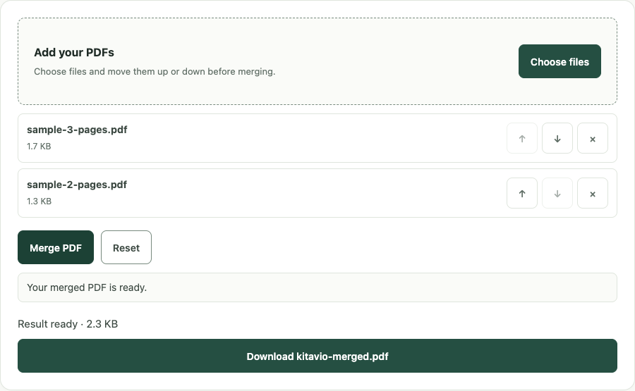 Merge PDF example using sample data