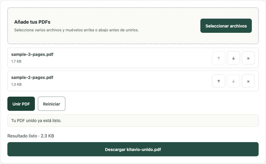 Ejemplo de Unir PDF con datos de prueba