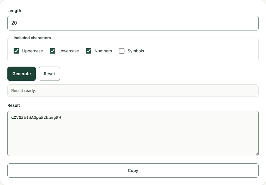 Password generator example using sample data