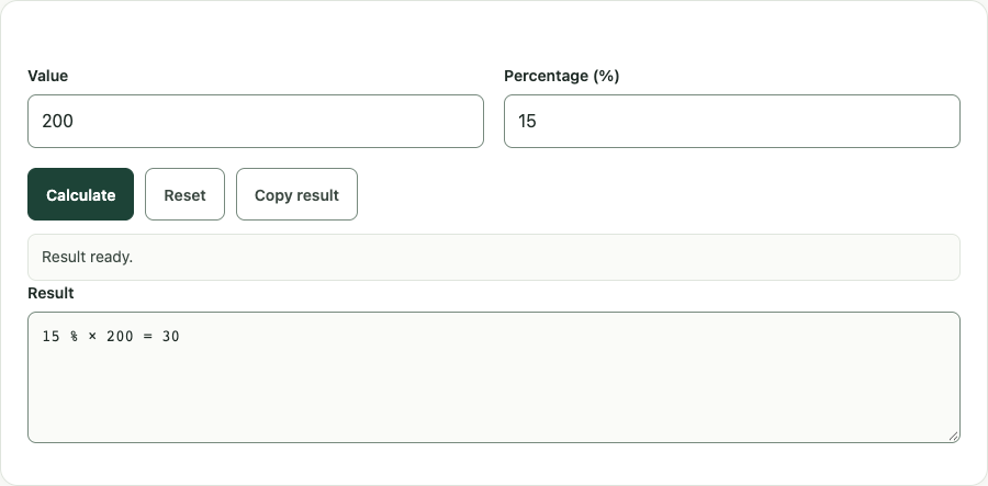 Percentage calculator example using sample data